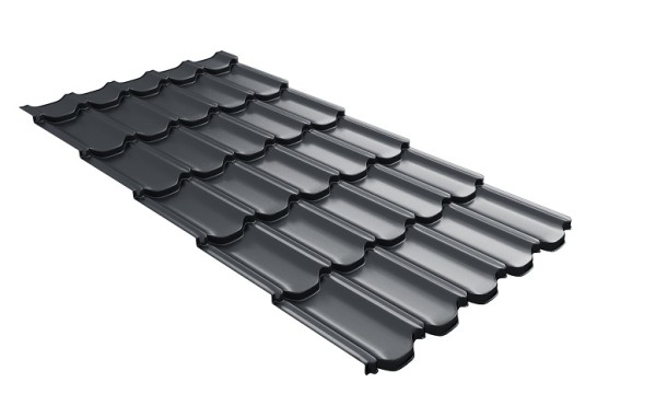 Металлочерепица квинта плюс с 3D резом 0,5 Satin RAL 7024 мокрый асфальт купить в Луганске